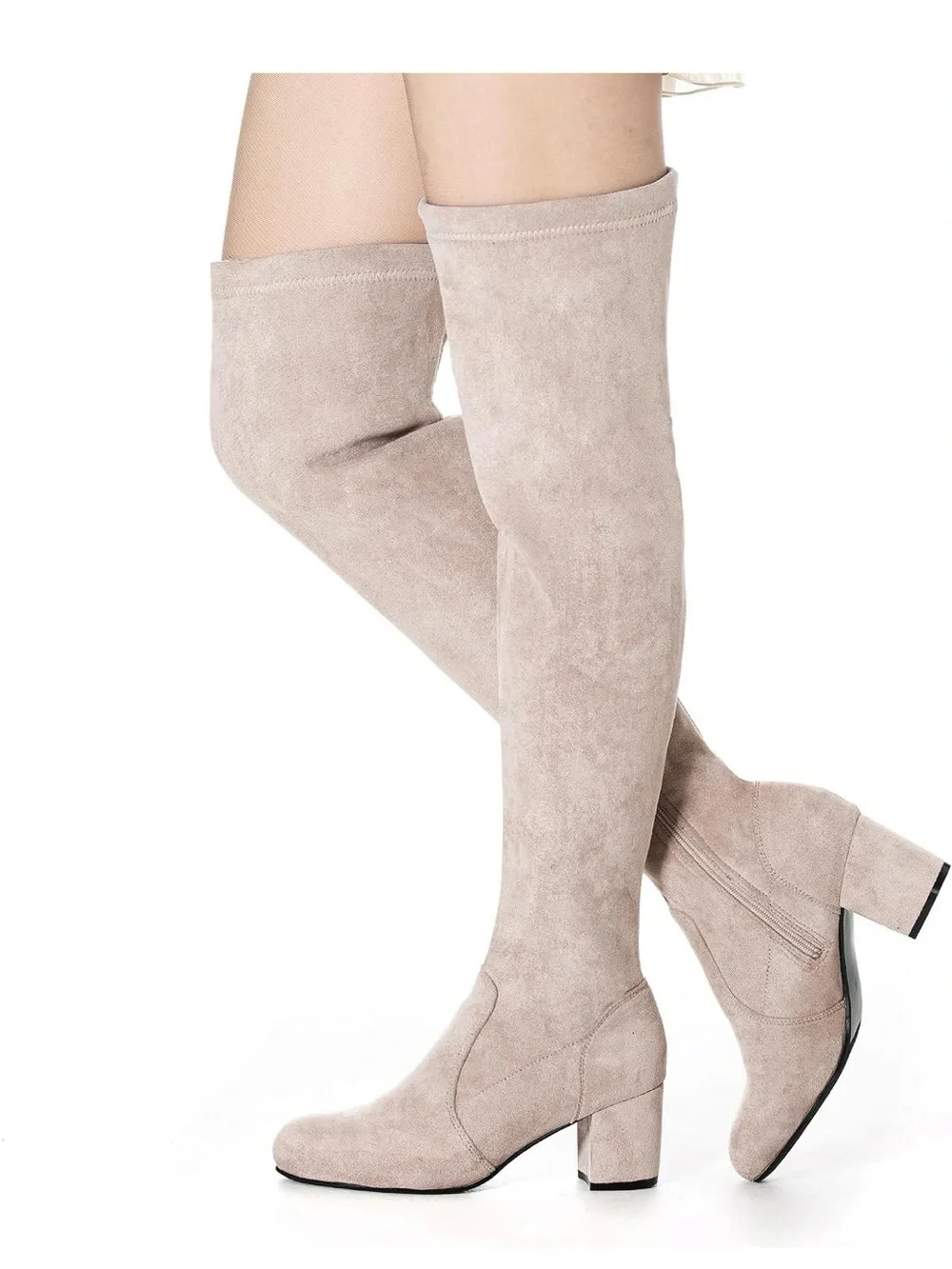 Brand New! Women's Over-the-Knee Block Heel Boots in Light Taupe (Size: 7.5)